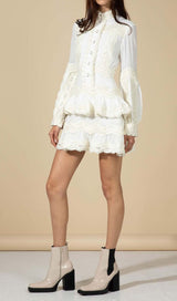 TWO LAYERS TIERED RUFFLES MINI DRESS IN WHITE DRESS STYLE OF CB