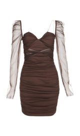 MESH TWISTED DRESS IN BROWN styleofcb