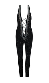 HALTER NECK CRYSTAL BACKLESS JUMPSUITS BODYSUITS & JUMPSUITS styleofcb