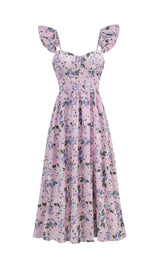 FLORAL-PRINT CORSET MIDI DRESS IN BLUSH OF A ROSE DRESS styleofcb