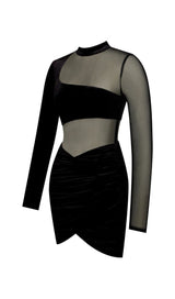 VELVET MESH LONG SLEEVE DRESS IN BLACK Dresses styleofcb