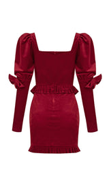 VELVET PUFF SLEEVE MINI DRESS IN WINE RED Dresses styleofcb