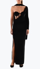 VELVET ONE SHOULDER STRAPLESS MESH MAXI DRESS Gowns styleofcb