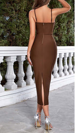 WAIST-TIGHTENING CORSET MIDI DRESS IN BROWN DRESS STYLE OF CB