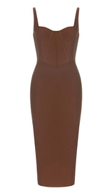 WAIST-TIGHTENING CORSET MIDI DRESS IN BROWN DRESS STYLE OF CB