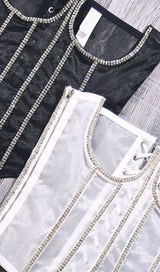 WHITE CRYSTAL TASSELS CORSET Shirts & Tops styleofcb