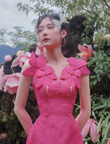 PINK JACQUARD EMBROIDERY MIDI DRESS styleofcb