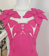 PINK JACQUARD EMBROIDERY MIDI DRESS styleofcb