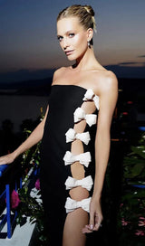 WHITE BOWS HIGH SLIT BANDAGE DRESS Bandage Dresses styleofcb