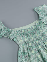 FLORAL COLD SLEEVE MIDI DRESS IN GREEN DRESS STYLE OF CB