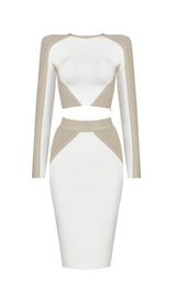 BANDAGE SLIM SPLICE TWO PIECE WRAP DRESS IN APRICOT WHITE styleofcb