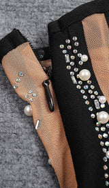 ASYMMETRIC CRYSTAL HEART MIDI DRESS IN BLACK DRESS STYLE OF CB