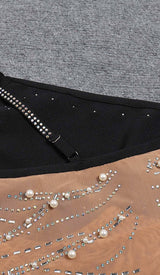 ASYMMETRIC CRYSTAL HEART MIDI DRESS IN BLACK DRESS STYLE OF CB