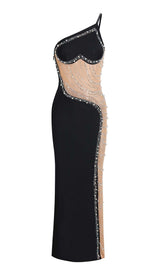 ASYMMETRIC CRYSTAL HEART MIDI DRESS IN BLACK DRESS STYLE OF CB