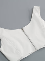 LEATHER BUTTON TWO PIECES SUIT IN WHITE styleofcb