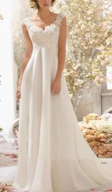 LACE CHIFFON FLOOR-LENGTH DRESS IN WHITE styleofcb