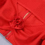 CUTOUT LONG SLEEVE MIDI DRESS IN RED styleofcb