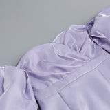 SATIN PUFF SLEEVE MINI DRESS IN LIGHT PURPLE styleofcb