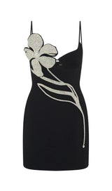 CRYSTAL FLOWER BANDAGE MINI DRESS Dresses styleofcb XS BLACK