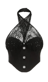 LACE STITCHING HATERNECK TUBE TOP IN BLACK TOPS & SKIRTS styleofcb