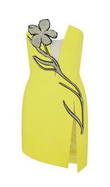 CRYSTAL FLOWER MINI DRESS Dresses styleofcb XS YELLOW