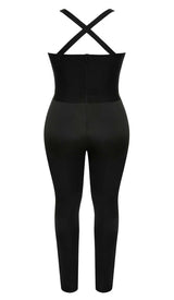 CUT OUT DETAILED ZIPPER BACK JUMPSUIT IN BLACK DRESS STYLE OF CB