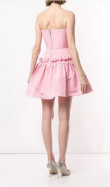 STRAPLESS RUFFLES SLEEVES MINI DRESS IN SOFT PINK styleofcb