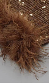 SEQUINED PLUSH SLIM FIT DRESS IN BROWN styleofcb