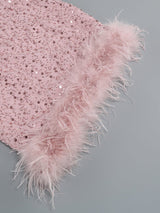 PINK FEATHER SEQUIN DRESS styleofcb
