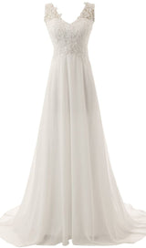 LACE CHIFFON FLOOR-LENGTH DRESS IN WHITE styleofcb