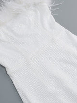 OSTRICH HAIR DECORATIVE BANDEAU MAXIC DRESS IN WHITE styleofcb