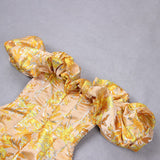 JACQUARD OFF SHOULDER MIDI DRESS IN YELLOW styleofcb