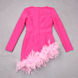 FEATHER PLUNGE MINI DRESS IN RED DRESS STYLE OF CB