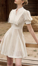 FLARED PUFFY SLEEVED LACE MINI DRESS IN WHITE DRESS STYLE OF CB