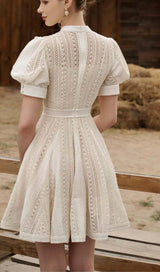 FLARED PUFFY SLEEVED LACE MINI DRESS IN WHITE DRESS STYLE OF CB