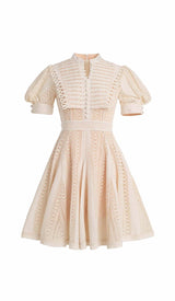 FLARED PUFFY SLEEVED LACE MINI DRESS IN WHITE DRESS STYLE OF CB
