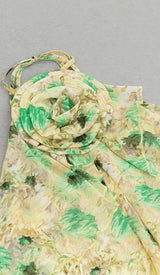 FLORAL PRINT HEM HALTER DRESS IN GREEN DRESS STYLE OF CB