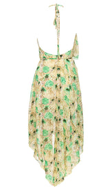 FLORAL PRINT HEM HALTER DRESS IN GREEN DRESS STYLE OF CB