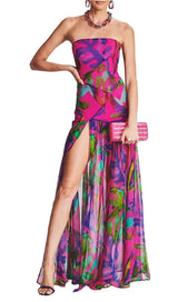 FLORAL-PRINT SILK CHIFFON MAXI DRESS IN RED DRESS STYLE OF CB