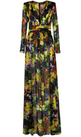 LONG SLEEVE CHIFFON MAXI DRESS IN MULTICOLOR DRESS STYLE OF CB