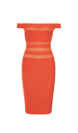OFF-SHOULDER BANDAGE BODYCON MIDI DRESS IN RED styleofcb