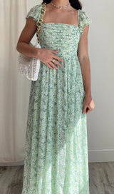 FLORAL COLD SLEEVE MIDI DRESS IN GREEN DRESS STYLE OF CB