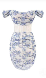FLORAL -PRINT CORSET MINI DRESS IN LILAC FLOWERS DRESS STYLE OF CB
