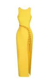 HOLLOW HIGH SPLIT MAXI DRESS IN YELLOW DRESS STYLE OF CB