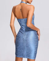 Halter Metallic Bandage Mini Dress - Blue Dresses styleofcb