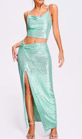 SEQUIN TWO PIECES SUIT IN GREEN Sets styleofcb