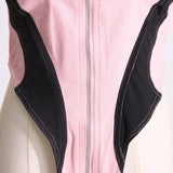 DENIM CORSET BODYSUIT IN PINK Tops styleofcb