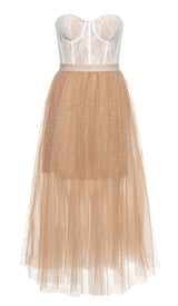 LACE CORSET HEM MIDI DRESS IN BROWN DRESS styleofcb