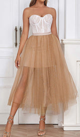 LACE CORSET HEM MIDI DRESS IN BROWN DRESS styleofcb