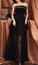 SEXY LACE BACKLESS LONG BEADED FANCY FORMAL GOWNS IN BLACK styleofcb